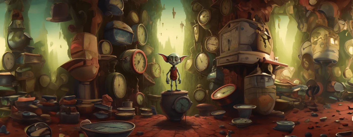 Cookie surrounded by clocks all showing four