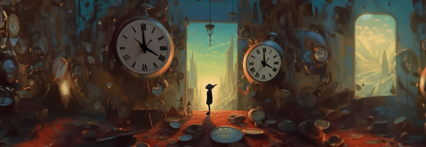Cookie waking in a strange hallway of clocks