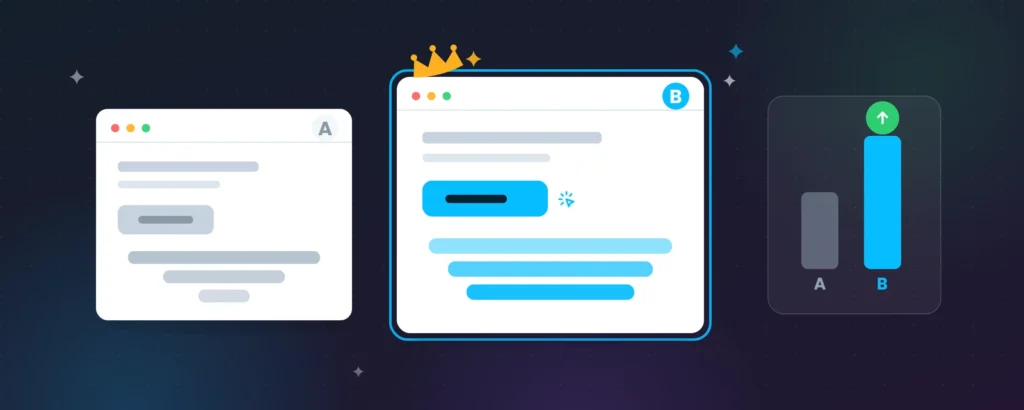 Illustration of an A B test where variant B wins with a higher conversion funnel